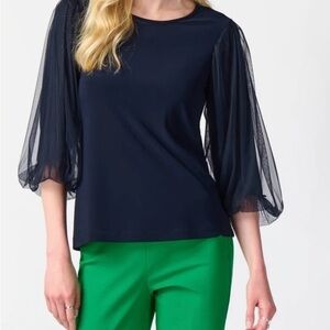 NWT Joseph Ribkoff Elegant Midnight Blue Sheer Sleeve Top Sz 4